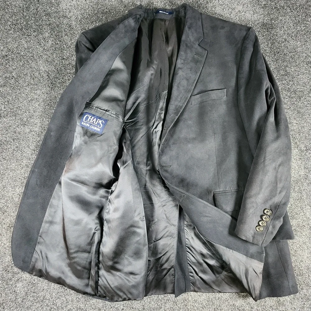 VTG Chaps Ralph Lauren Men's Velvet 3-Button Blazer Black 46R Sport‎ Coat Jacket